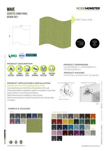 WAVE Acoustic Fabric Panel / Product Data Sheet