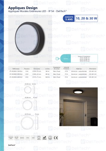 Appliques Murales Extérieures LED - IP 54 - DeliTech®