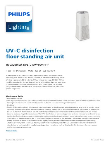 UV-C disinfection floor standing air unit