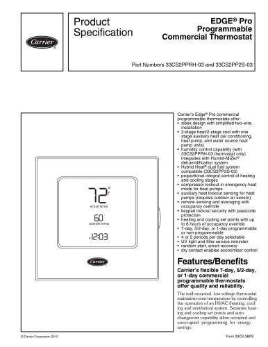 33CS2PPRH-03, 33CS2PP2S-03 Edge® Pro Programmable Commercial Thermostat