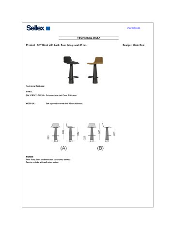 SET Stool with back, floor fixing, seat 65 cm.