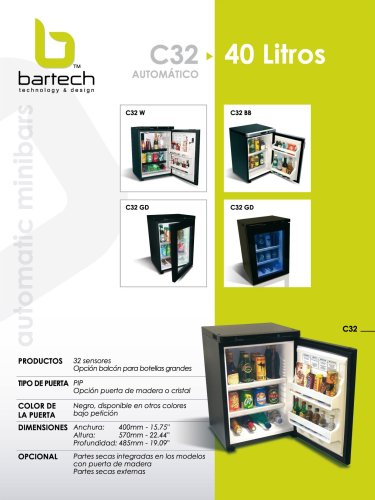 Especificidades del minibar automatico Bartech de 40 litros