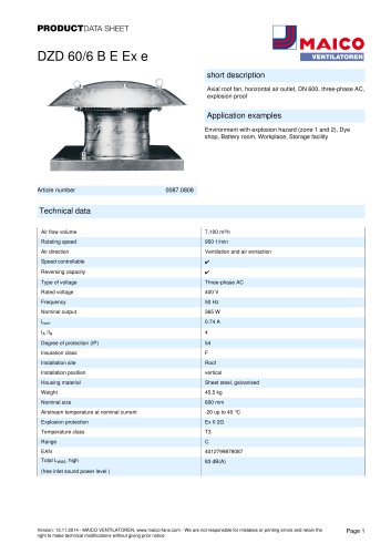 Axial roof fan DZD 60/6 B E Ex e