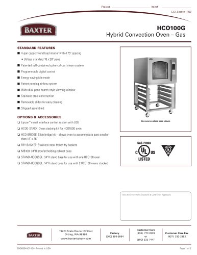 HCO100G - Hybrid Convection Oven ? Gas