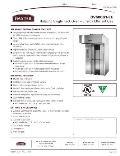 OV500G1-EE Rotating Single Rack Oven ? Energy Efficient Gas