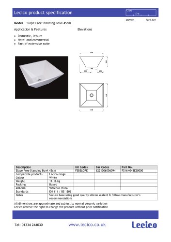 Slope Free Standing Bowl 45cm