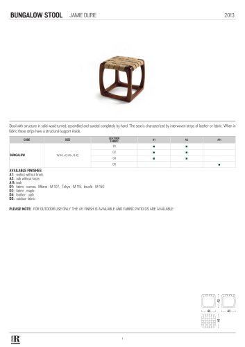 scheda tecnica bungalow stool