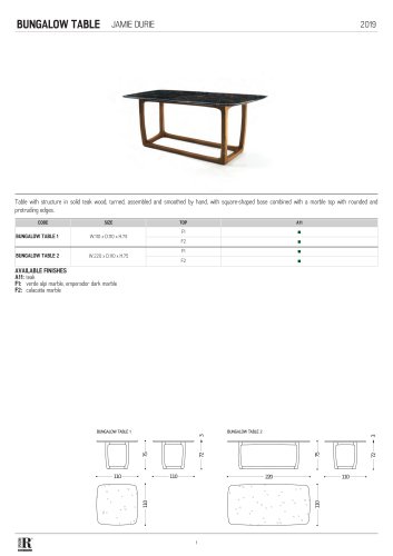 scheda tecnica bungalow table