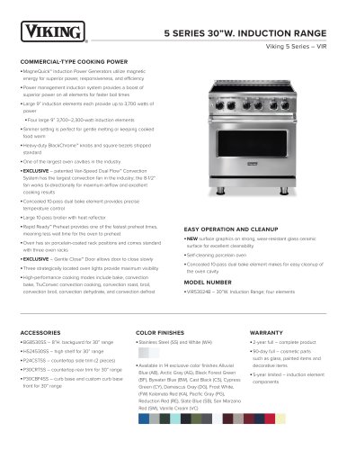 5 SERIES 30”W. INDUCTION RANGE