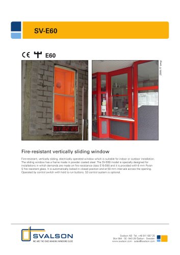 Fire-resistant vertically sliding window SV-E60