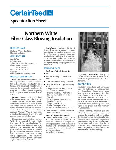 Northern White Fibre Glass Blowing Insulation