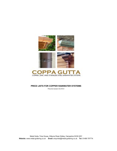 PRICE LISTS FOR COPPER RAINWATER SYSTEMS