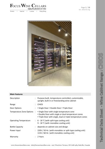 FWC Chios Wine Cabinets - Technical Data Sheet