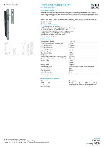 Drop bolt model 843ZY