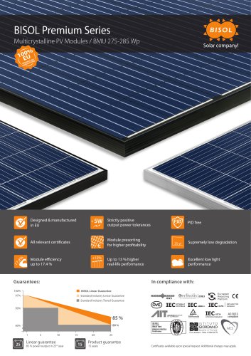 BISOL Premium Series - Multicrystalline PV Modules / BMU 275-285 Wp