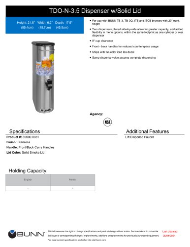 TDO-N-3.5 Dispenser w/Solid Lid