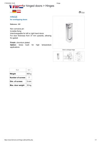 HINGE for overlapping doors