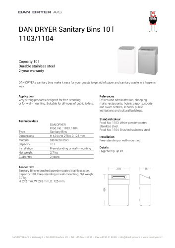 DAN DRYER Sanitary Bins 10 l 1103/1104