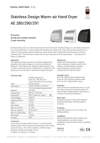 Stainless Design Warm-air Hand Dryer AE 280/290/291