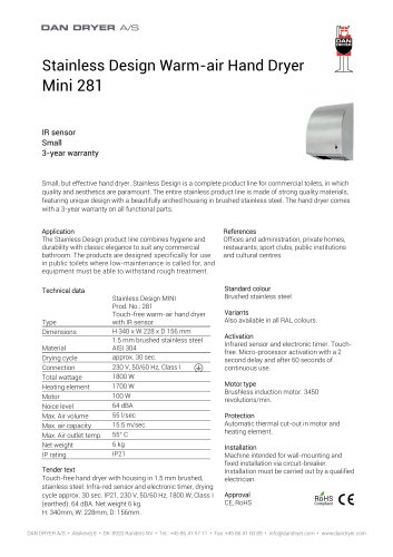 Stainless Design Warm-air Hand Dryer Mini 281