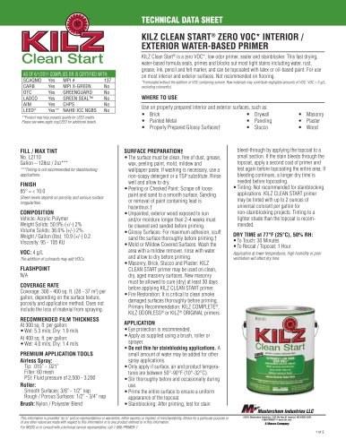 KILZ CLEAN START®  ZERO VOC* INTERIOR /  EXTERIOR WATER-BASED PRIMER