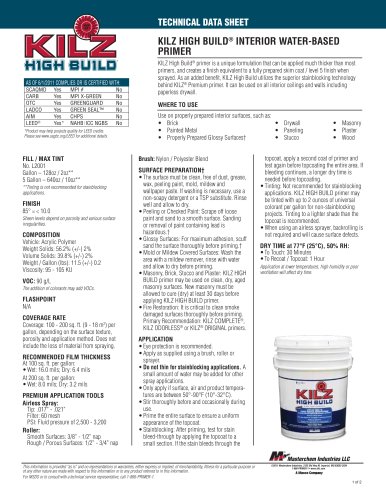 KILZ HIGH BUILD®  INTERIOR WATER-BASED  PRIMER