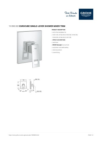 19 898 000 EUROCUBE SINGLE-LEVER SHOWER MIXER TRIM