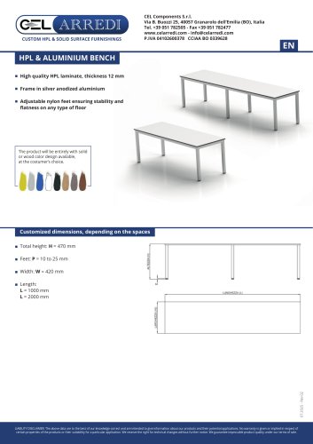 Backless bench in aluminium and HPL