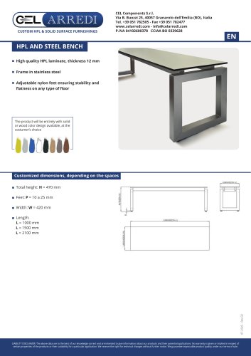 Backless bench in steel and HPL