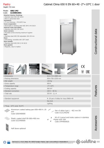 Cabinet Clima 650 lt : A80/1MJ