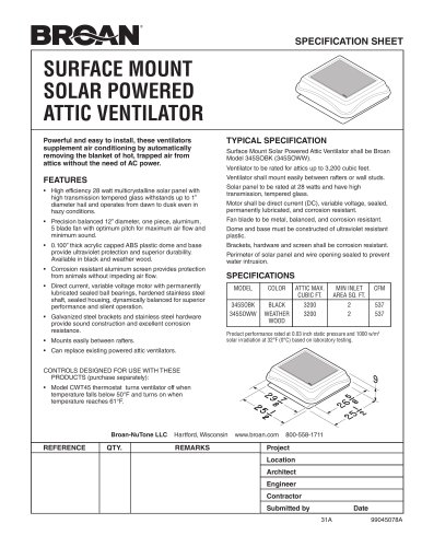 SURFACE MOUNT SOLAR POWERED ATTIC VENTILATOR